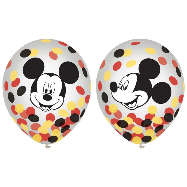 Vibrant Mickey Mouse latex balloons (30cm) in a pack of 6, perfect for adding magic to birthday parties and celebrations.