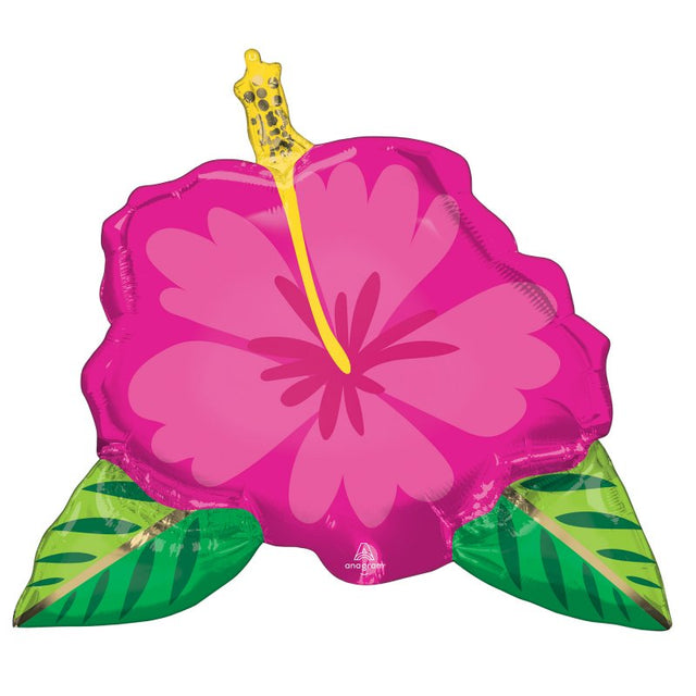 Vibrant 68cm tropical hibiscus foil balloon, perfect for summer parties and celebrations, self-sealing for easy use.