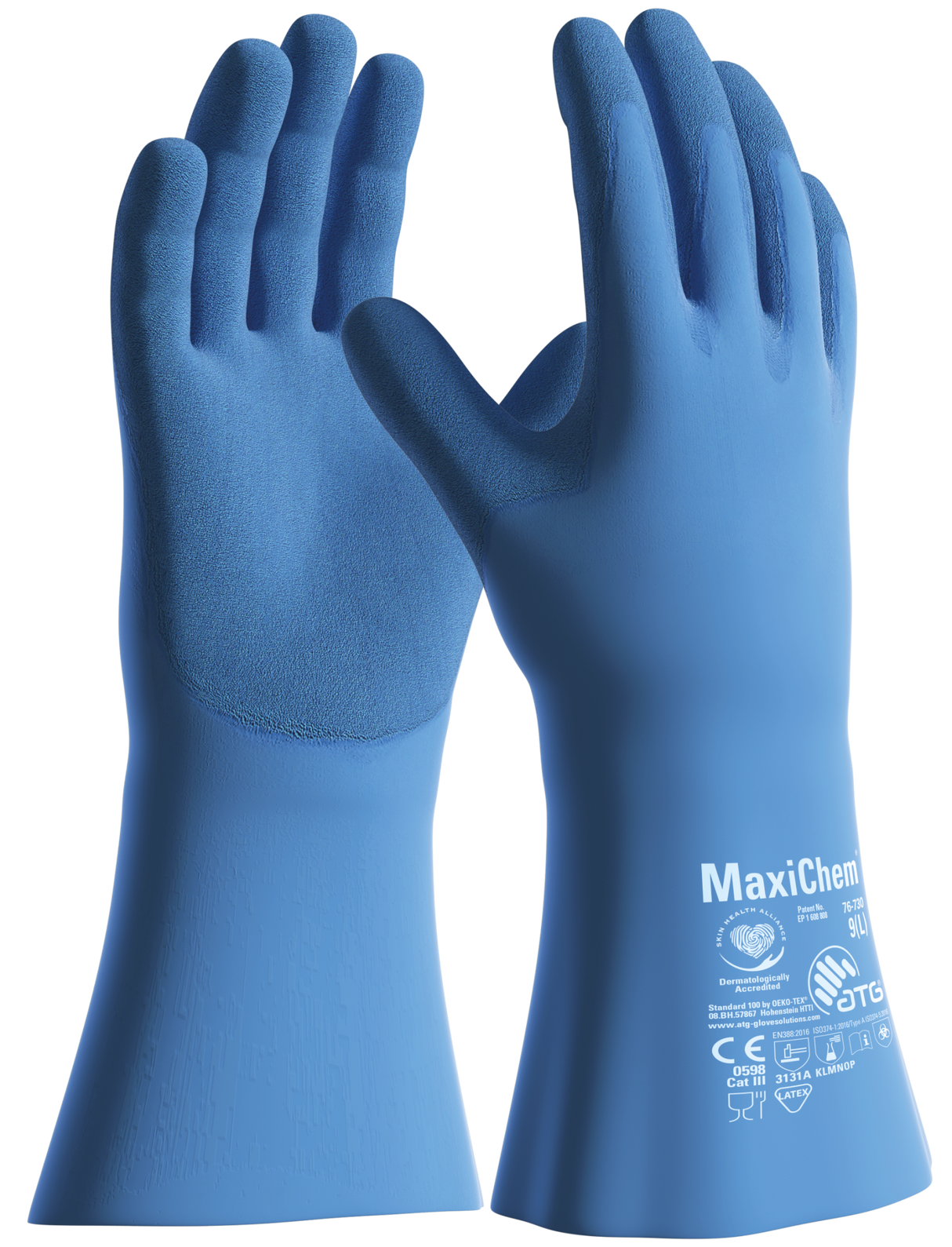 ATG MaxiChem TRItech Latex 76-730 Std Gloves (Pair) - Blue - 09