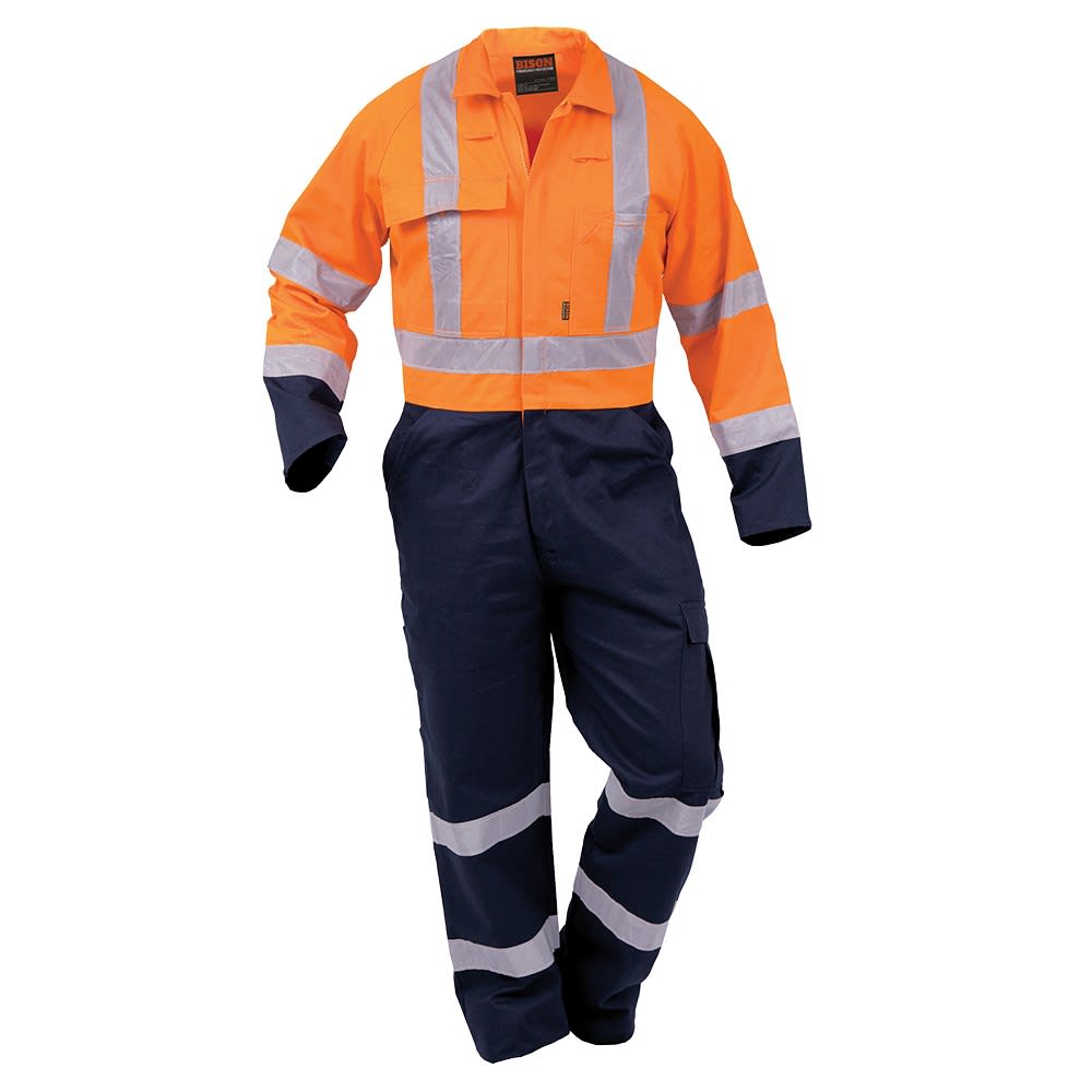 Bison, Hi Vis Zip Overall, 432021 Orange/Navy - Orange/Navy - 117