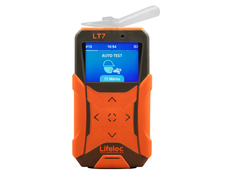 Lifeloc LT7 Breathalyser for accurate workplace alcohol testing, featuring advanced sensors, full-color display, and rotating mouthpiece.