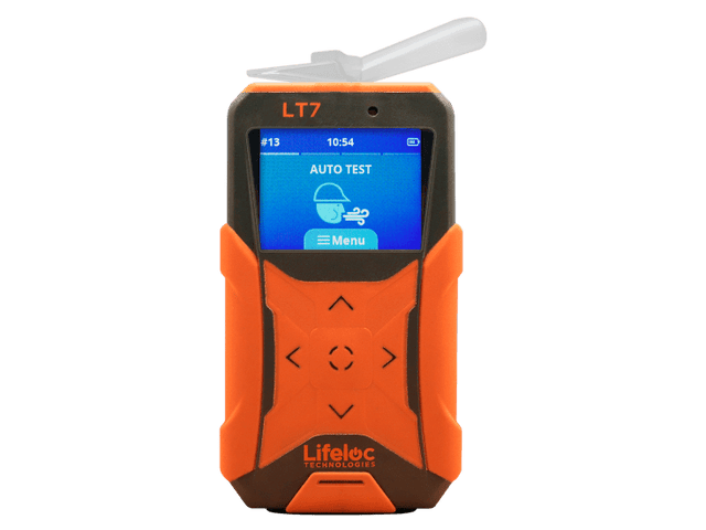Lifeloc LT7 Breathalyser for accurate workplace alcohol testing, featuring advanced sensors, full-color display, and rotating mouthpiece.
