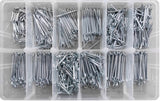 Zinc-plated split pin kit with 800 assorted durable fasteners for automotive, engineering, and construction projects.