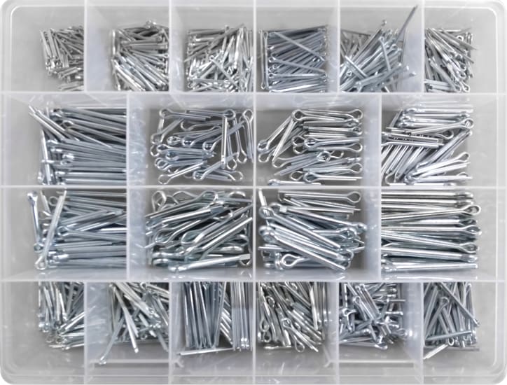 1025-piece zinc plated split pin kit, featuring various sizes for durable fastening in diverse projects.