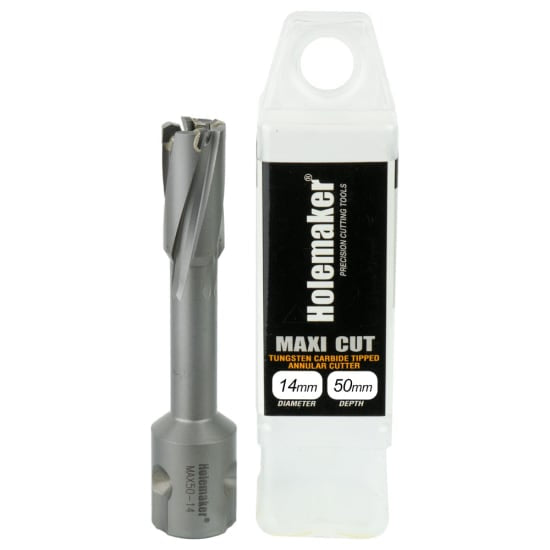 Holemaker TCT Annular Cutter 14mm x 50mm, designed for precision drilling in steel with a durable tungsten carbide tip.