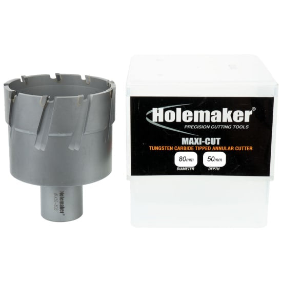 Holemaker TCT Annular Cutter, 80mm diameter, 50mm depth, designed for precision drilling in tough materials like steel.