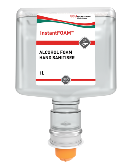 Deb Instant FOAM Alcohol Touch Free sanitizer dispenser, 1L, delivers effective hand hygiene with no sticky residue.