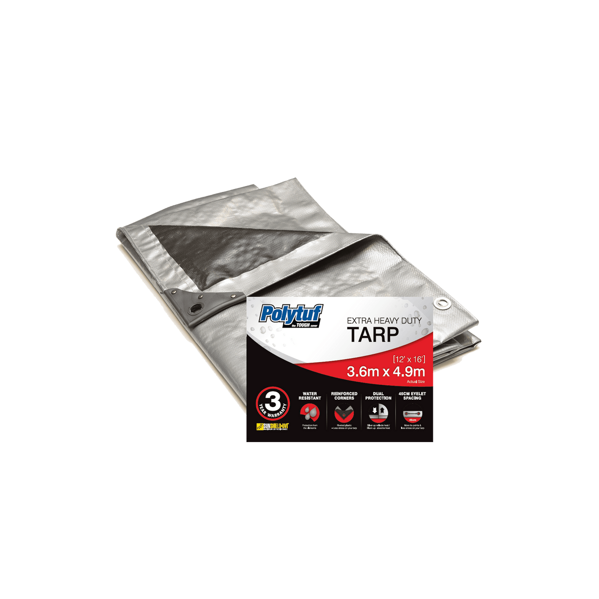 Polytuf Heavy Duty Silver and Black Tarpaulin 3.6 x 4.9m