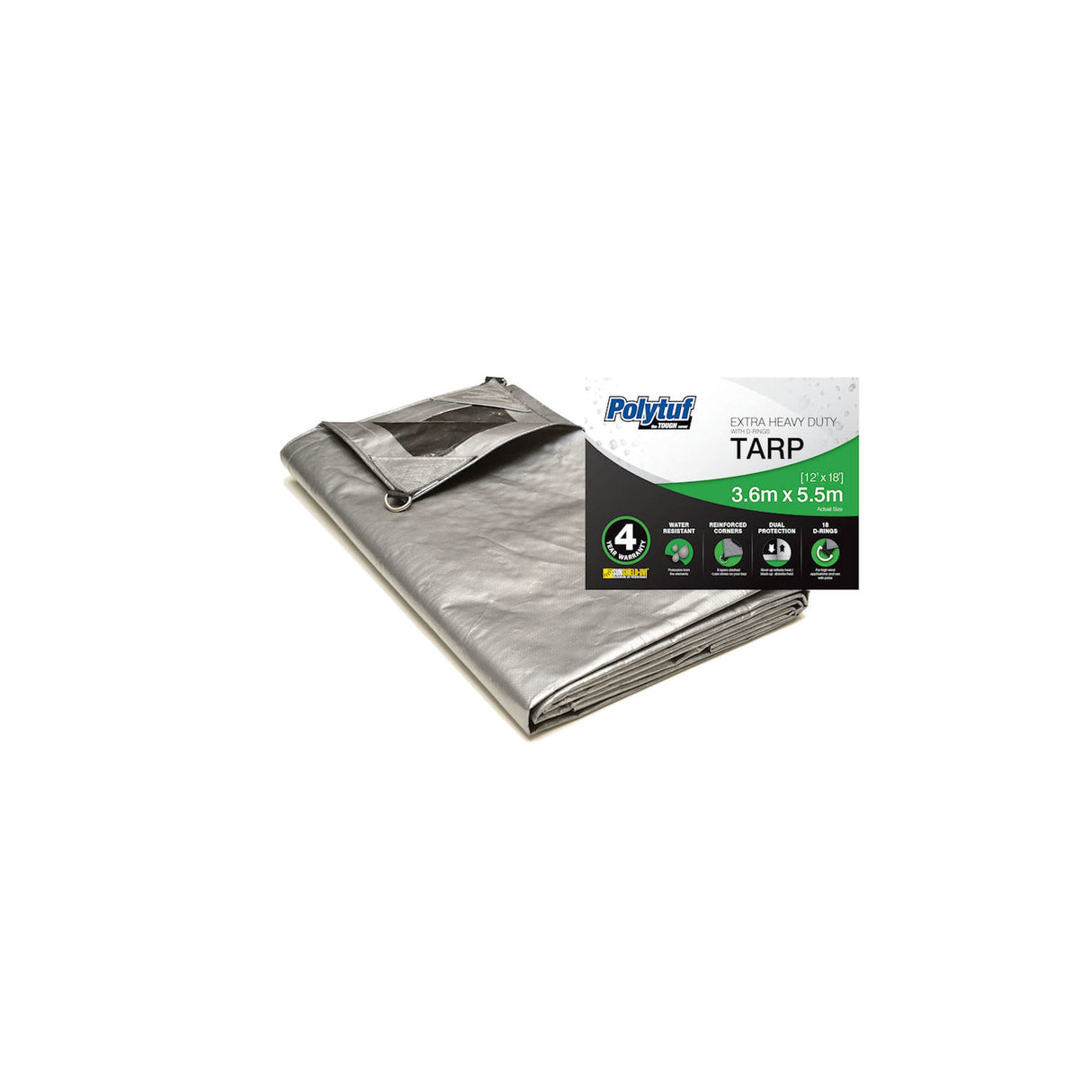 POLYTUF Extra Heavy Duty D-Ring Tarpaulin 3.7 x 5.5m 1 (Each)