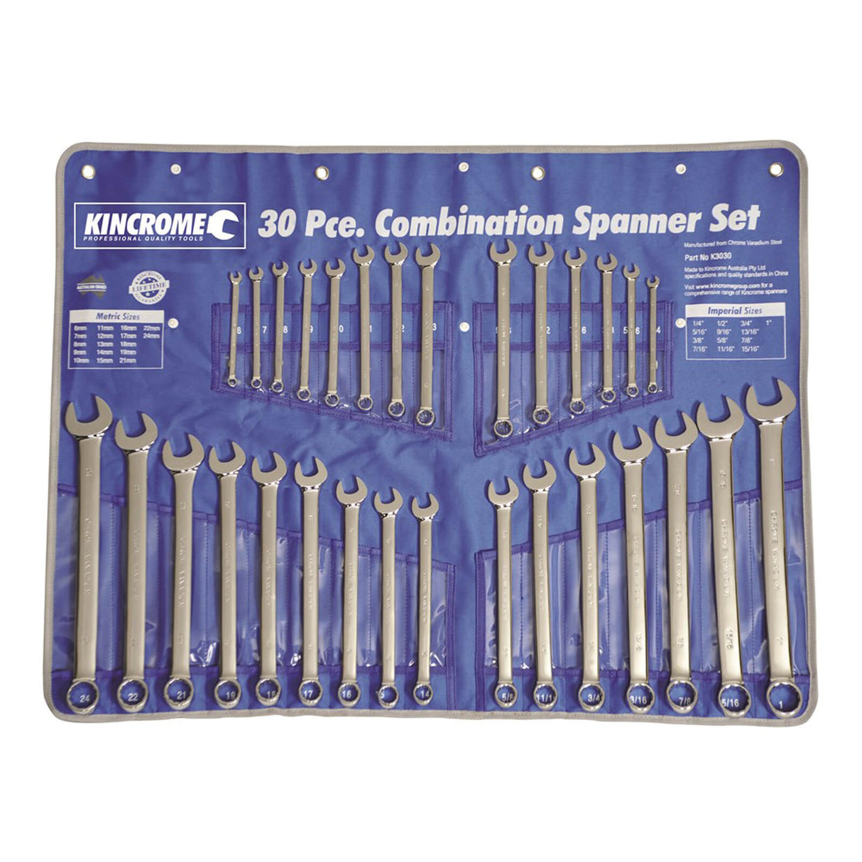 Kincrome Combination Spanner Set - Metric & A/F 30 Piece