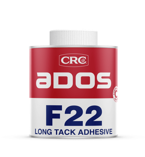 High-performance ADOS F22 Long Tack Contact Adhesive, 500ml, ideal for bonding porous surfaces and vinyls with extended working time.