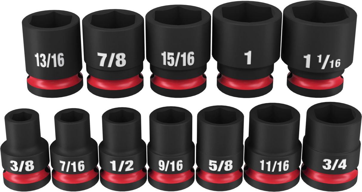 Milwaukee 12 Piece Impact Socket Set - A/F 1/2" Drive