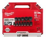 Milwaukee 12 Piece Impact Socket Set - A/F 1/2" Drive