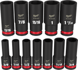 Milwaukee 12 Piece Deep Impact Socket Set - A/F 1/2" Drive