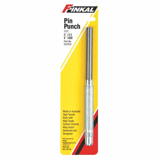 Kincrome Long Series 10mm Pin Punch with knurled grip, crafted from carbon alloy steel for durability and precision handling.