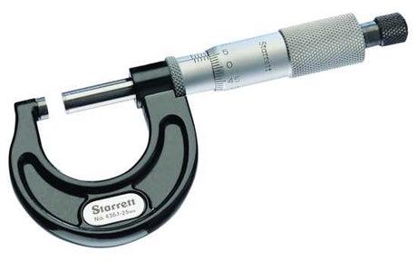 Starrett Outside Micrometer 436XRL-1, 0-1 inch, with satin chrome finish, accurate to 0.0001 inches, ideal for precision measurements.