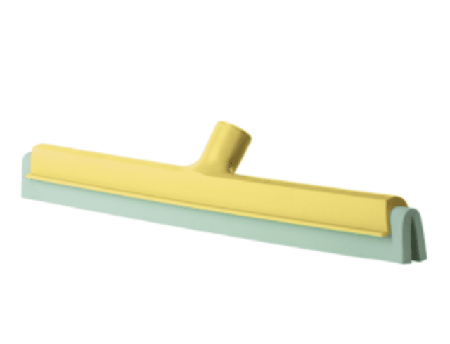 Double bladed yellow floor squeegee head, 55cm, featuring durable plastic back and hygienic rubber blades for efficient cleaning.