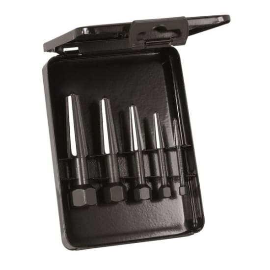 Rennsteig 5 Piece Screw Extractor Set in metal case, designed for easy removal of broken screws and bolts, M8 to M20.