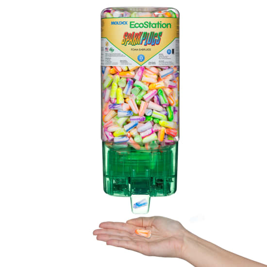 Moldex Touch Free Plug 6833, a battery-operated earplug dispenser that hygienically delivers 500 pairs without contact.