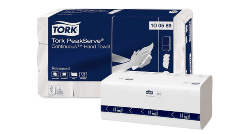 Tork H5 PeakServe Continuous Paper Towels, 270 sheets/pack, eco-friendly, high-absorbency for busy washrooms, 12 packs per case.