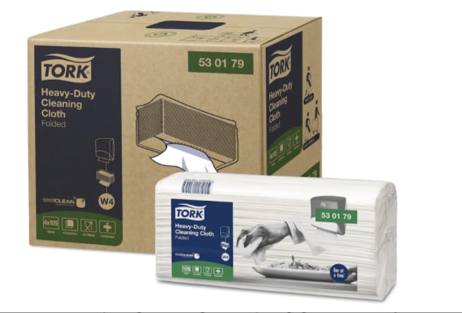 W4 Heavy Duty Folded Cleaning Cloth White 105 (Pack) - Tork