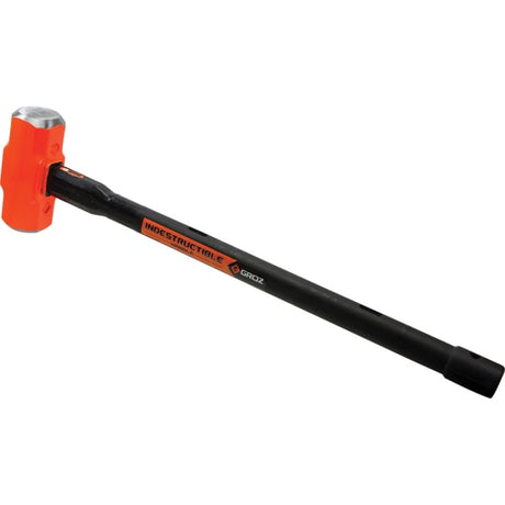 Groz 6lb sledgehammer with indestructible handle, ergonomic grip, and shock-absorbing design for demolition and construction tasks.