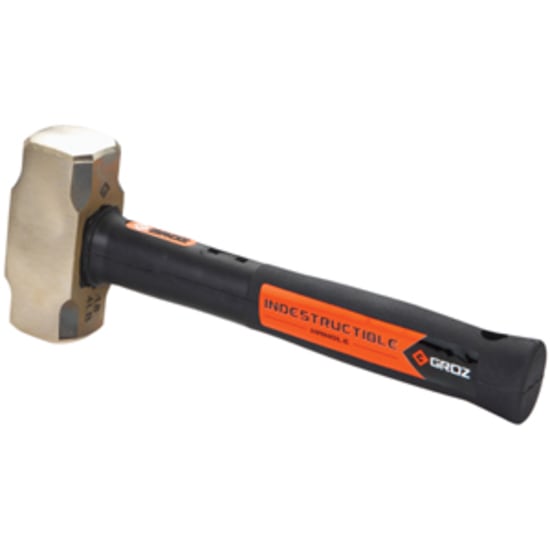 Groz Indestructible Handle Brass Head Hammer with ergonomic grip and drop-forged brass head, ideal for mining and precision work.