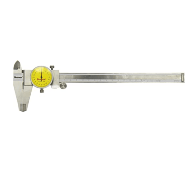 Starrett Dial Caliper 3202M-200 features a yellow face for easy visibility and precise measurements up to 200mm with 0.02mm graduation.