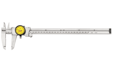 Starrett Dial Caliper 3202M-300: Durable tool for precise measurements up to 300mm, featuring a vivid yellow dial for easy reading.