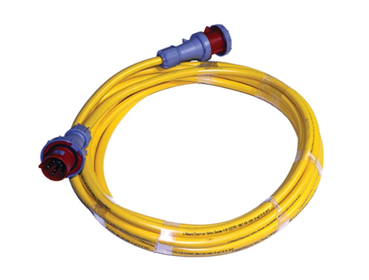 LIFEGUARD 20M 63A 5PIN three-phase lead with IP67 connectors, designed for safe, reliable electrical connections in tough environments.