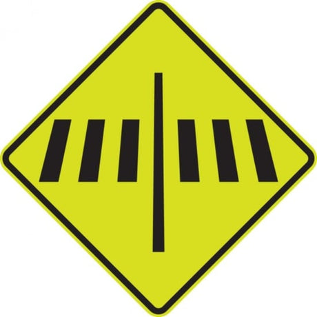 Durable 600mm x 600mm NZTA compliant aluminum crossing sign for pedestrian and driver safety in urban and rural areas.