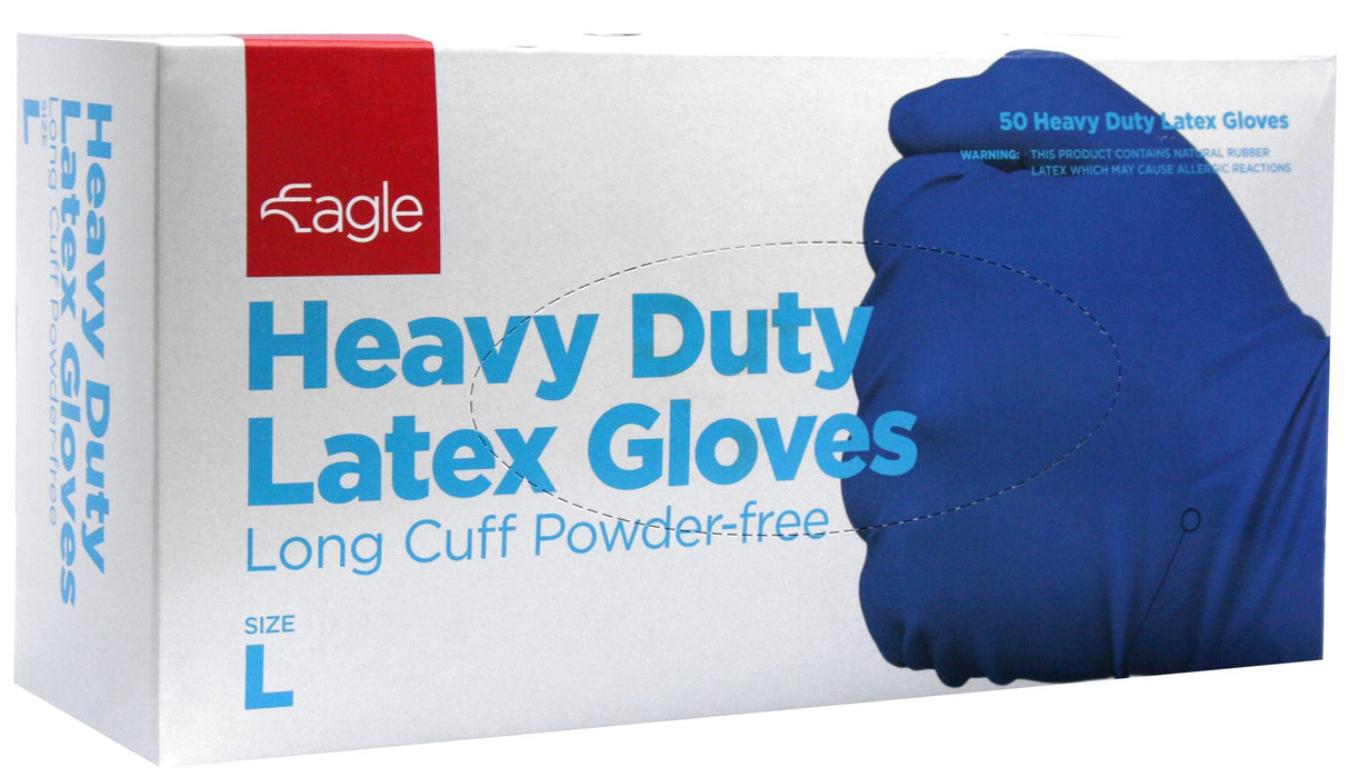 Eagle Heavy Duty Latex Gloves Powder Free S-2XL (Pack of 50) - Blue - XL