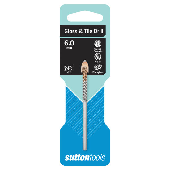 Sutton Glass & Tile Drill 6.0mm with diamond spear point, designed for precise drilling in glass and ceramics.