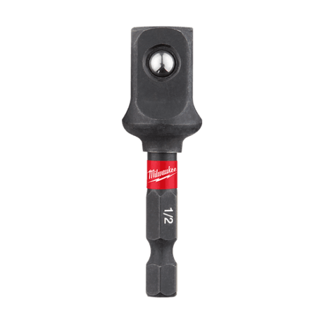 Milwaukee Shockwave Socket Adaptor 1/4" to 1/2", durable tool for impact drivers with powerful torque absorption and long-lasting performance.