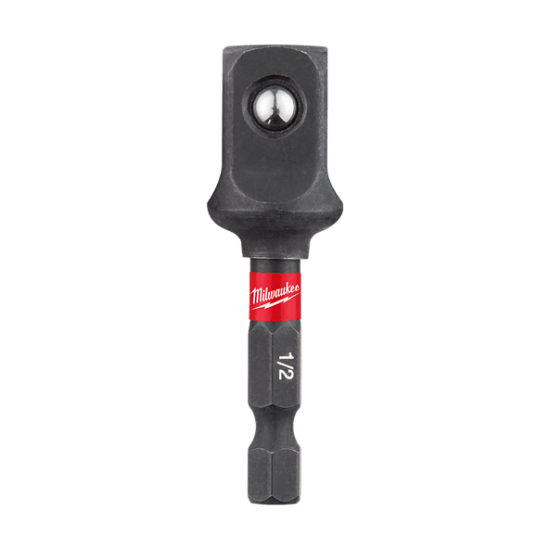 Milwaukee Shockwave Socket Adaptor 1/4" to 1/2", durable tool for impact drivers with powerful torque absorption and long-lasting performance.