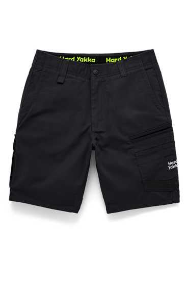 Hard Yakka Women's Raptor Mid Shorts in Black, Size 14, eco-friendly, durable workwear with reinforced seams and pockets.