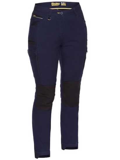 Navy women's cargo pants with multi-functional pockets, UPF 50+ sun protection, and a comfortable mid-rise fit. Size 14.