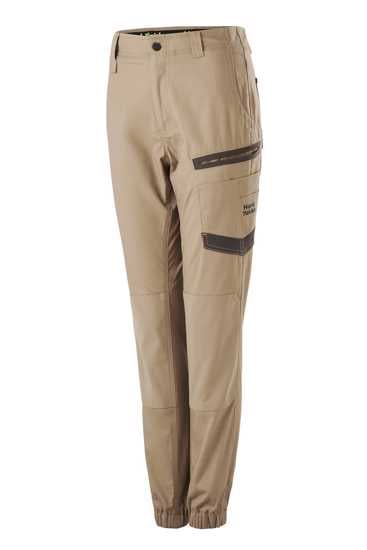 Hard Yakka Women's Raptor Cuffed Pant in Desert, Size 14, featuring ActiveFit waistband and sustainable REPREVE fabric for comfort.