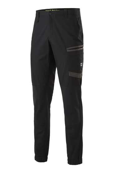 Black women's Raptor Cuffed Pants by Hard Yakka, size 12, with eco-friendly fabric, ActiveFit waistband, and reflective details.