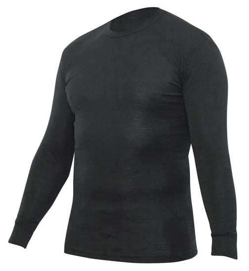 Black Thermerino long sleeve thermal top in size L, made of 100% merino wool for warmth and comfort on chilly days.