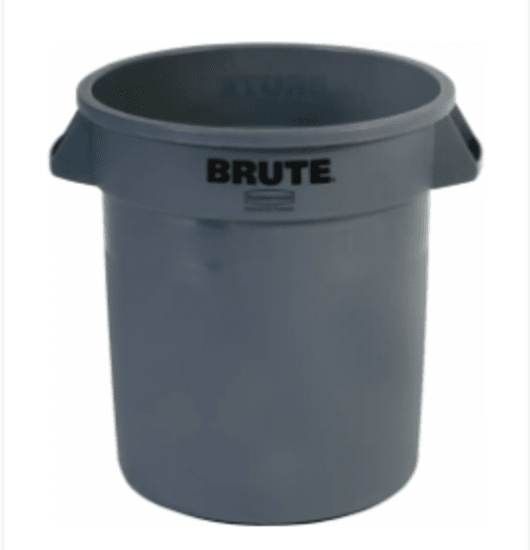 BRUTE Industrial Bin in grey, 166.5L, with air vents for easy lifting, durable design, non-slip handles, and strong snap-on lid.