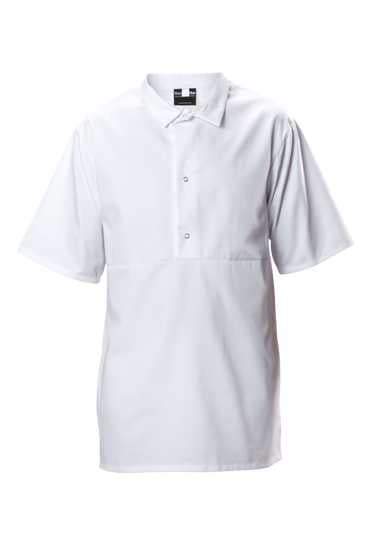 Hard Yakka white polycotton short sleeve jerkin, size M, featuring a dome front and durable fabric for workwear comfort.