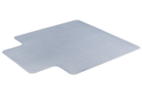 Heavy-duty clear vinyl chair mat, 1350 x 1150mm, with cleated back and leather grain finish for durable floor protection.