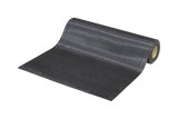 Durable black rubber flooring, 900mm wide, with fine rib texture for slip resistance and noise absorption, ideal for various workspaces.