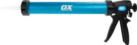 OX Pro Dual Thrust Sealant Gun-600ml features a rotating aluminum barrel and ergonomic handle for precision and comfort in sealant applications.