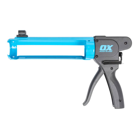 OX Pro Rodless Sealant Gun-400ml designed for easy sealing in tight spaces, featuring an ergonomic handle and durable construction.