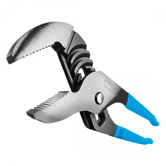 Channellock 305mm tongue and groove pliers with blue grips, durable high carbon steel, and secure undercut design for reliable gripping.