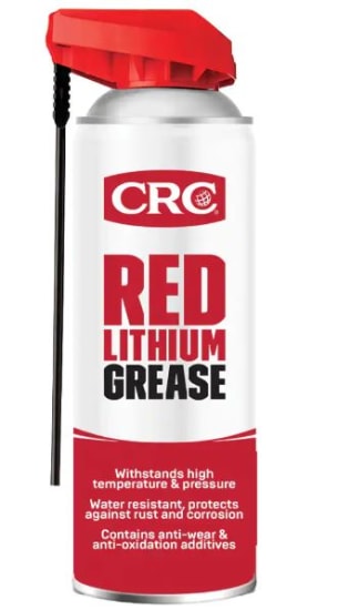 Aerosol can of CRC Red Lithium Grease Spray, 300gm, for superior lubrication in hard-to-reach areas, with anti-rust and anti-wear properties.