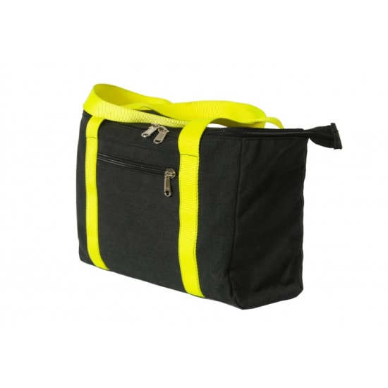 Durable Taurus Work Gear Bag with fluorescent straps, multiple pockets, and moisture-resistant vinyl base for easy organization.