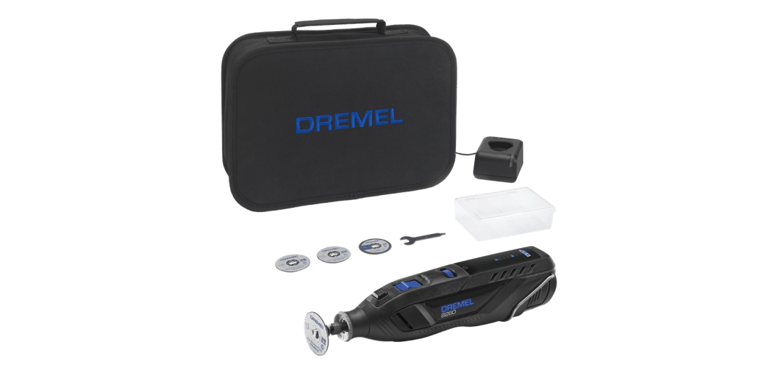 Dremel Rotary Tool 8260-5: cordless rotary tool with brushless motor, digital display, and EZ Twist for quick accessory changes.